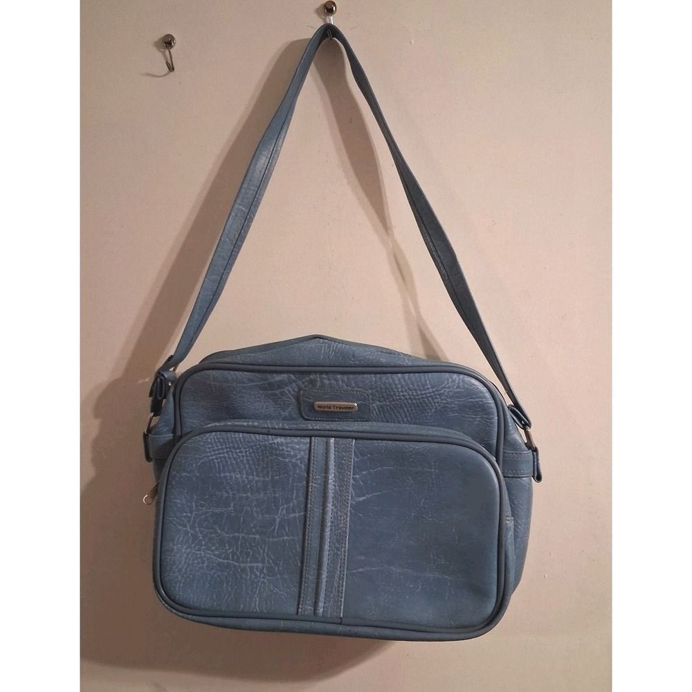 Vintage WORLD TRAVELER‎ Blue Carry On Bag Faux Leather Luggage